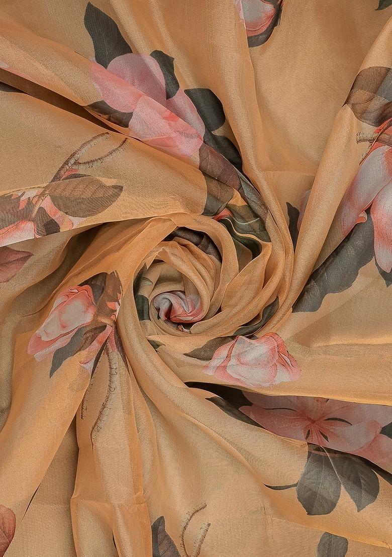 Girls Yellow Floral Print Organza Anarkali Set