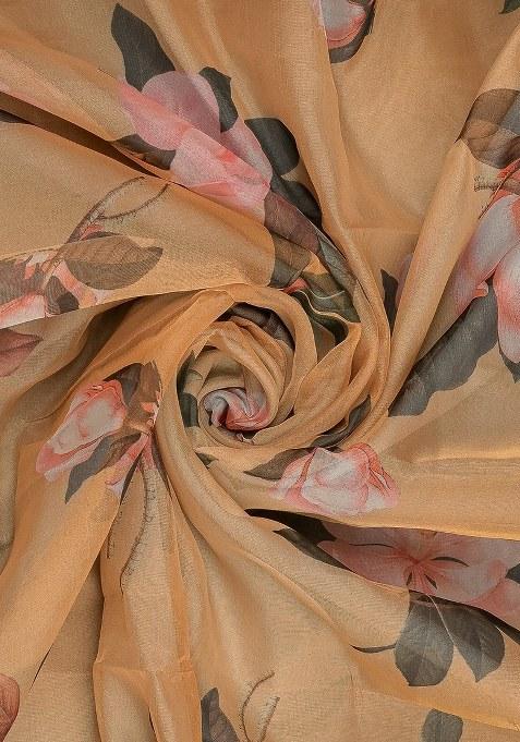 Girls Yellow Floral Print Organza Anarkali Set