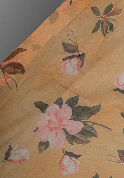 Girls Yellow Floral Print Organza Anarkali Set