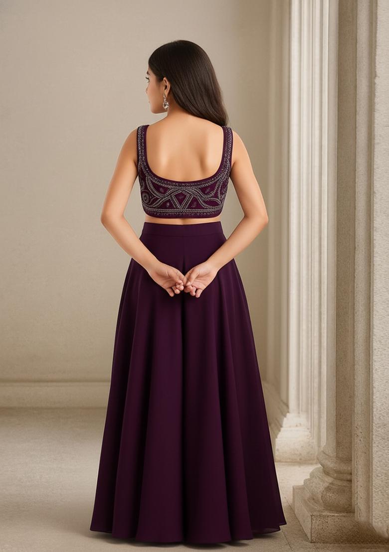 Girls Purple Sequin Chinon Sharara Set - Indya