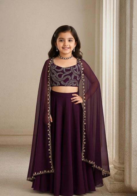 Girls Purple Sequin Chinon Sharara Set