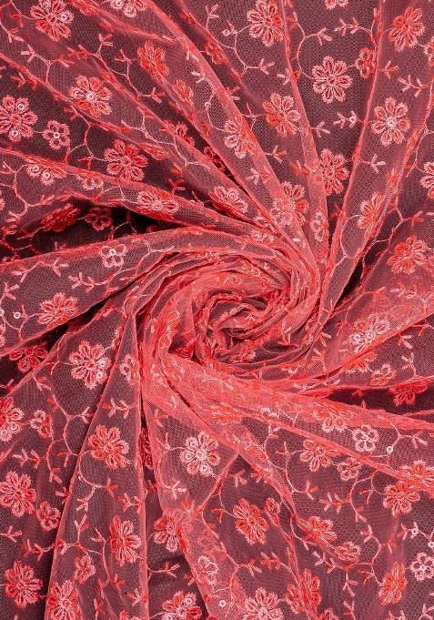 Girls Red Embroidered Georgette Sharara Set