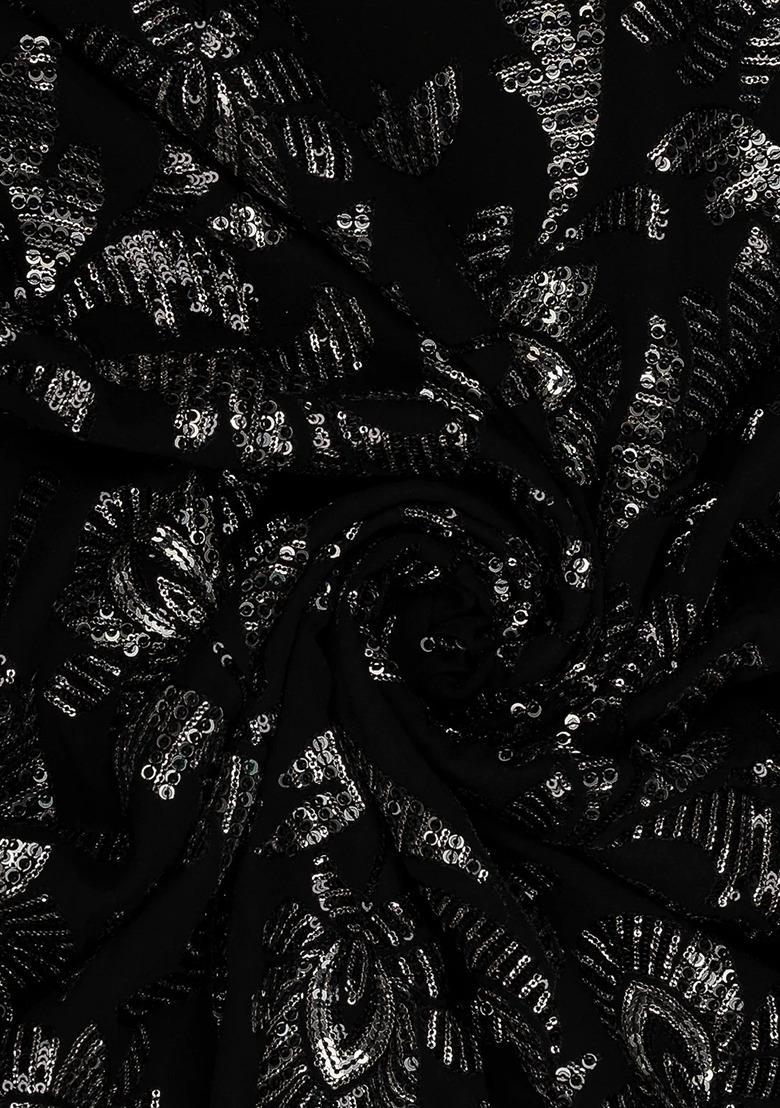 Girls Black Embroidered Georgette Sharara Set