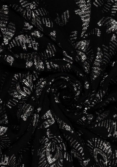 Girls Black Embroidered Georgette Sharara Set