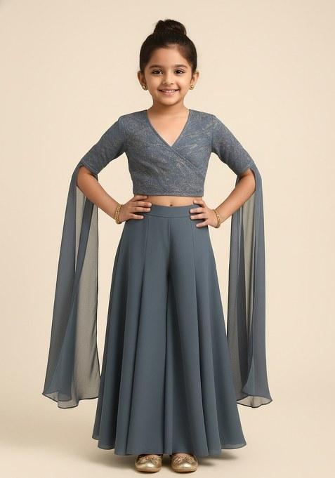 Girls Grey Embellished Georgette Sharara Set
