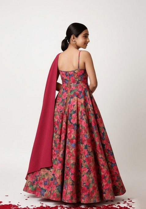 Girls Multicolor Floral Print Organza Anarkali Set