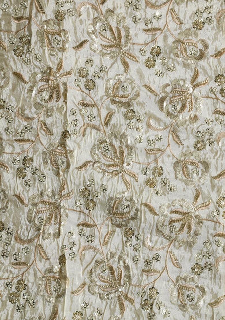 Girls Beige Embroidered Tissue Kurta Set - Indya