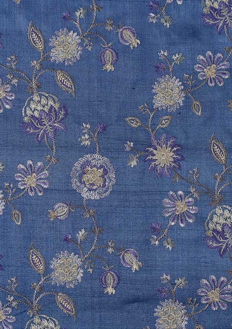 Girls Blue Embroidered Tussar Sharara Set