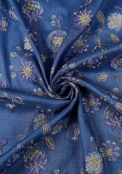 Girls Blue Embroidered Tussar Sharara Set