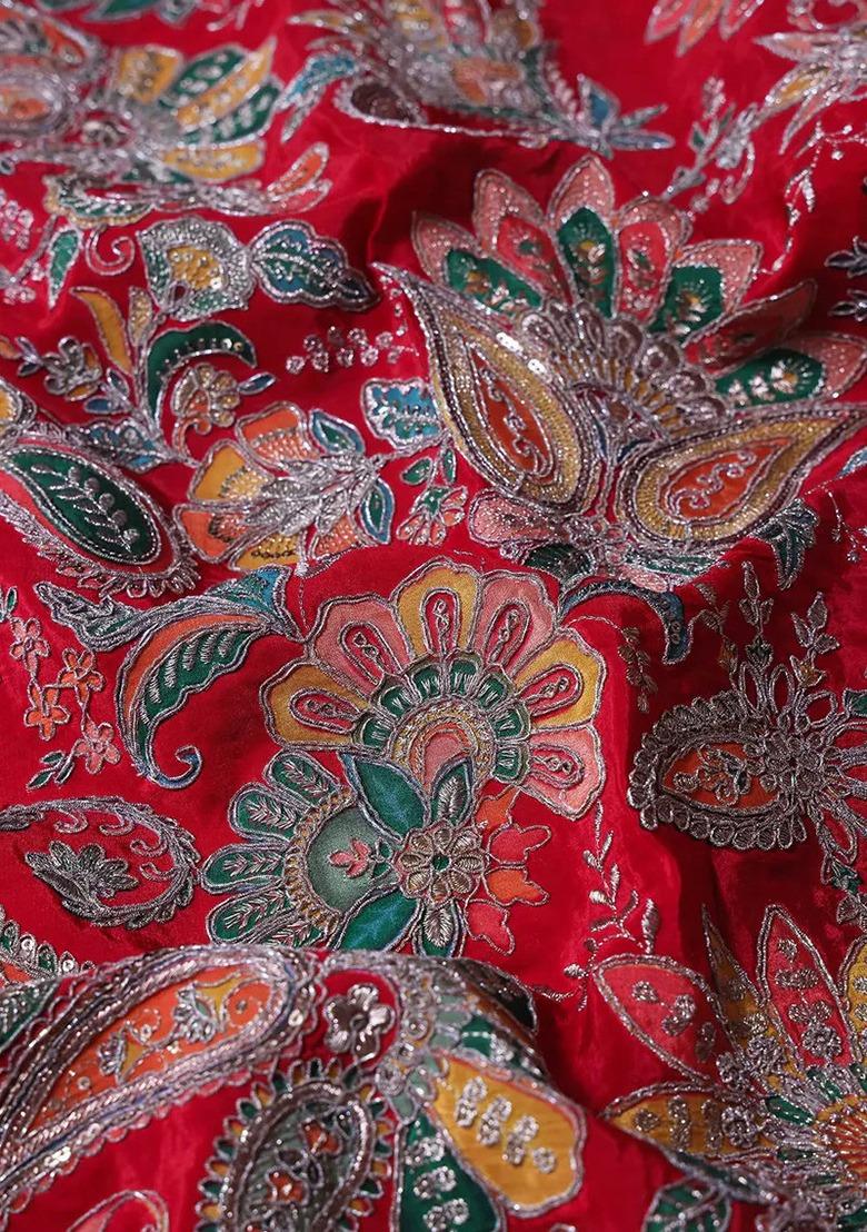 Girls Red Embroidered Georgette Sharara Set