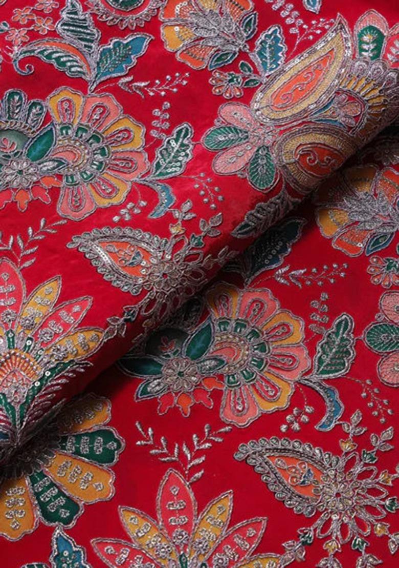 Girls Red Embroidered Georgette Sharara Set - Indya