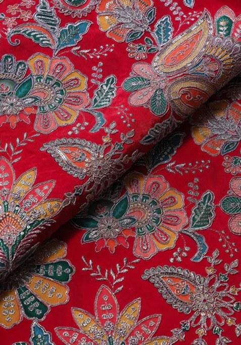 Girls Red Embroidered Georgette Sharara Set