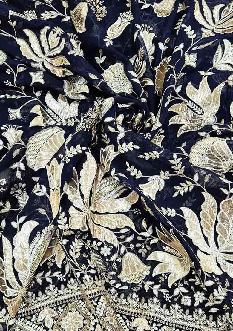 Girls Navy Blue Embroidered Georgette Sharara Set - Indya