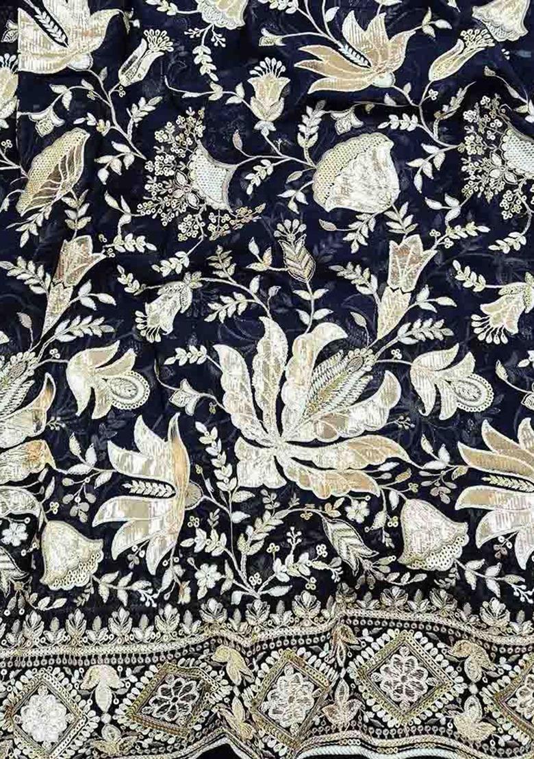 Girls Navy Blue Embroidered Georgette Sharara Set - Indya