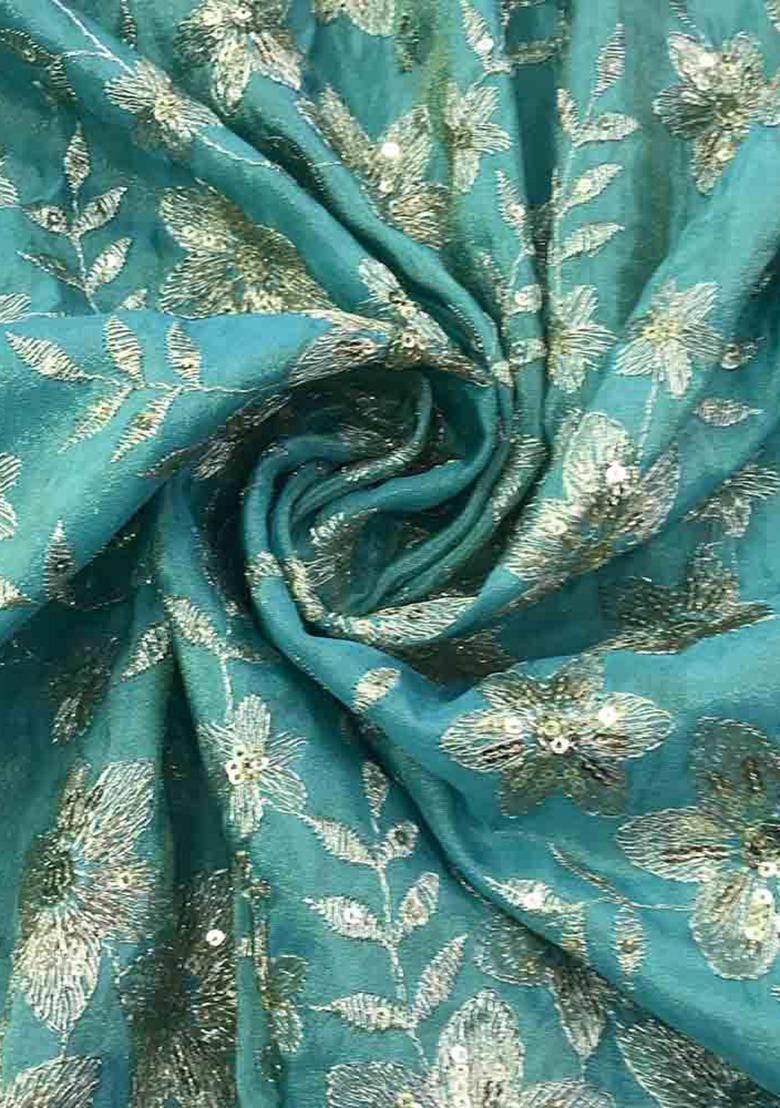 Girls Blue Embroidered Georgette Sharara Set