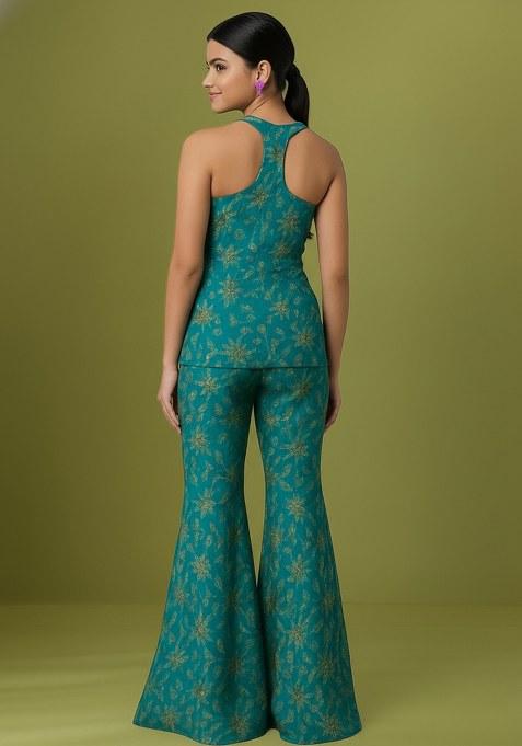 Girls Blue Embroidered Georgette Sharara Set