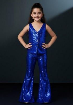 Girls Navy Blue Sequin Georgette Sharara Set