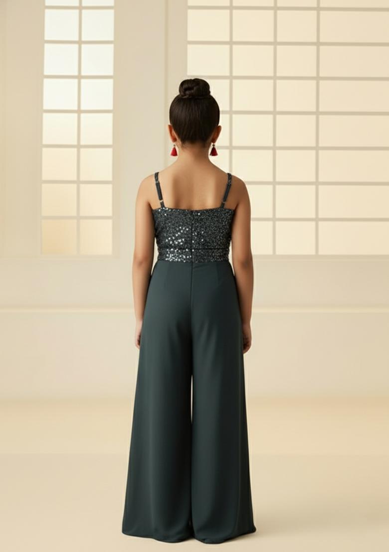 Girls Grey Sequin Georgette Fusion Set - Indya