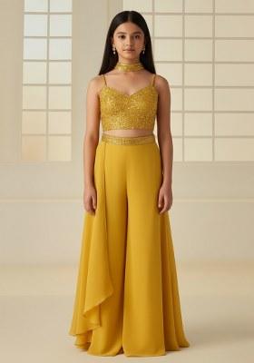 Girls Yellow Sequin Georgette Fusion Set