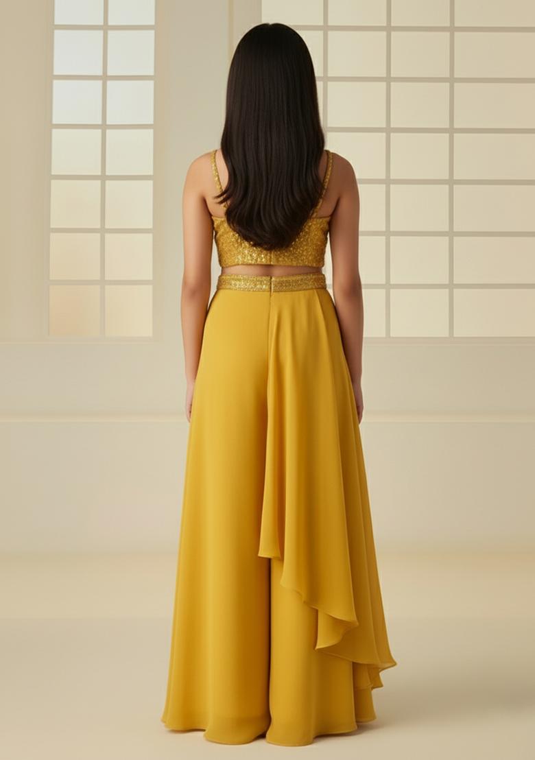 Girls Yellow Sequin Georgette Fusion Set - Indya