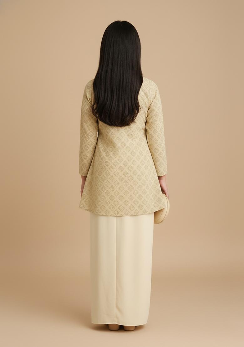 Girls Lemon Green Embroidered Georgette Kurta Set - Indya