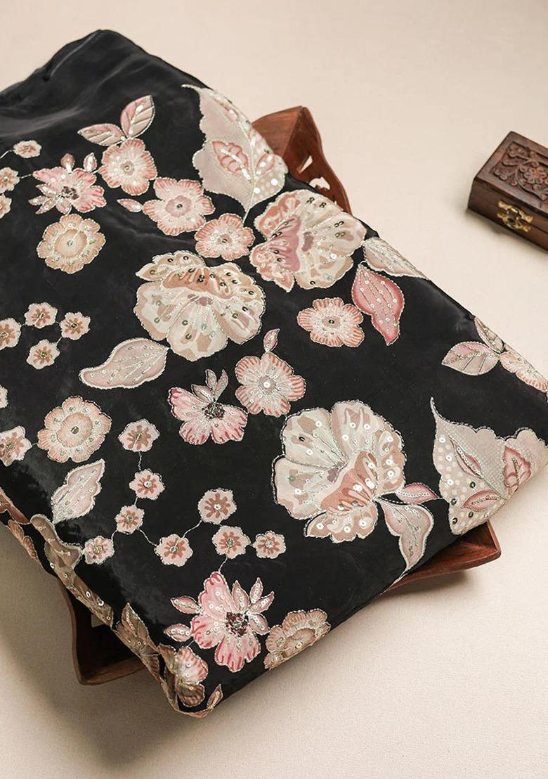 Girls Black Embroidered Silk Sharara Set