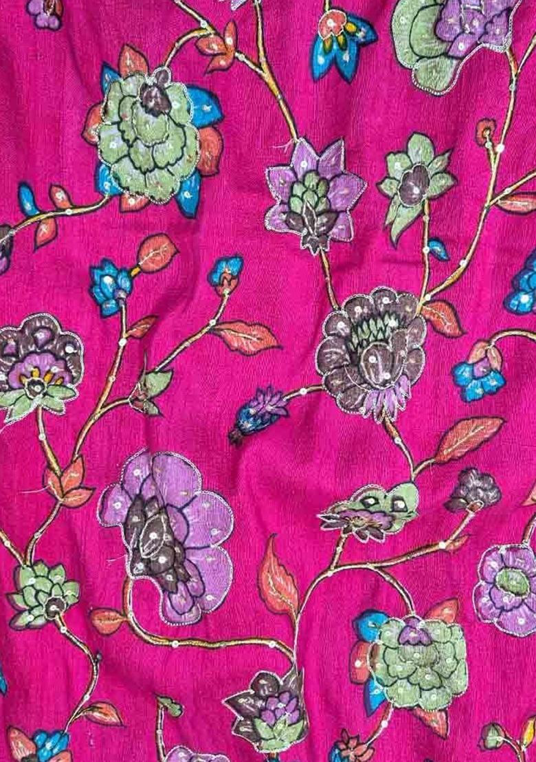 Girls Rani Pink Embroidered Silk Sharara Set - Indya