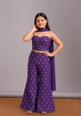 Girls Purple Floral Print Tissue Fusion Set