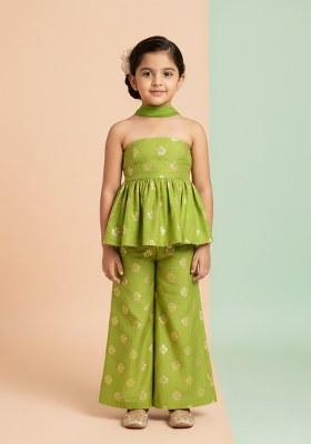 Girls Green Floral Print Tissue Fusion Set