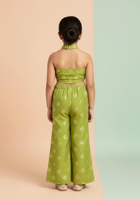 Girls Green Floral Print Tissue Fusion Set