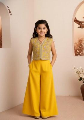 Girls Yellow Embroidered Georgette Fusion Set