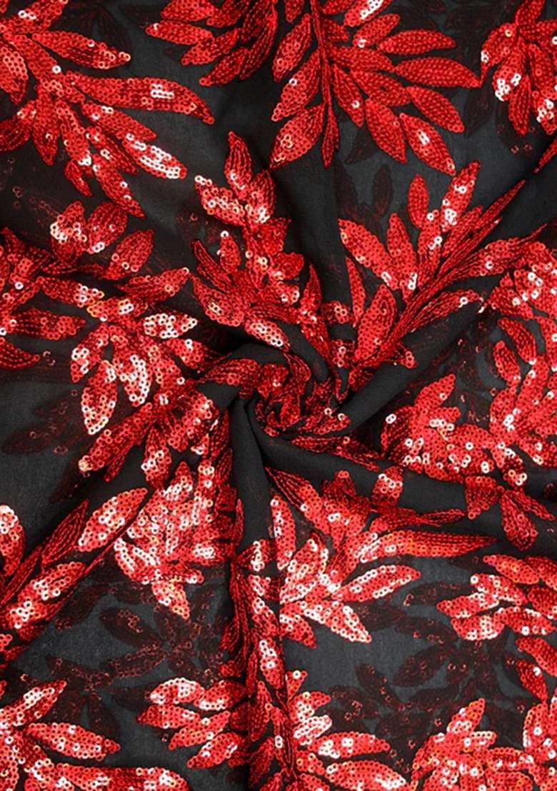Girls Black And Red Embroidered Georgette Sharara Set - Indya