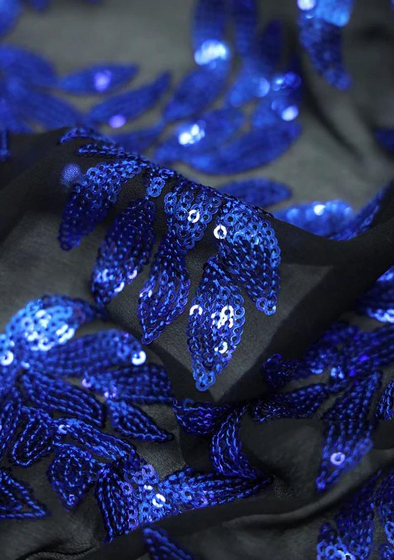 Girls Black And Blue Embroidered Georgette Sharara Set - Indya