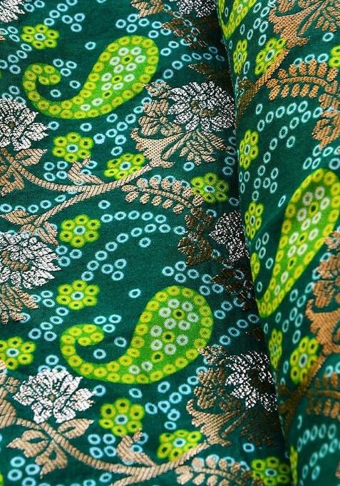 Girls Green Embroidered Jacquard Sharara Set