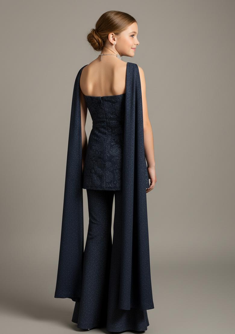 Girls Blue Weaving Knit Sharara Set - Indya