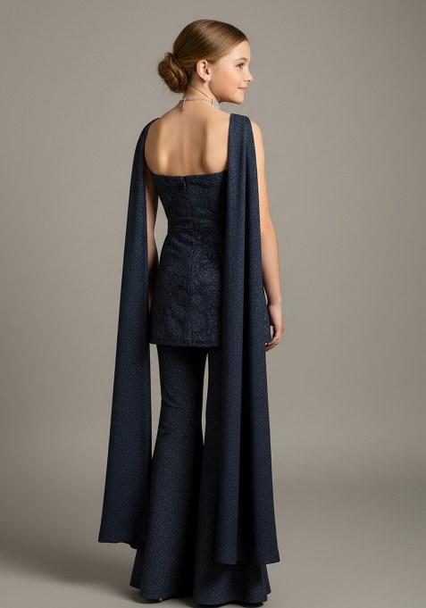 Girls Blue Weaving Knit Sharara Set