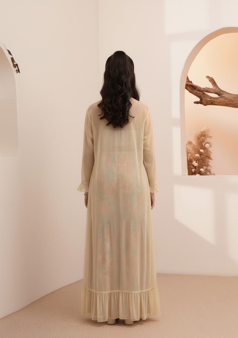 Girls Pink Floral Print Organza Fusion Set - Indya