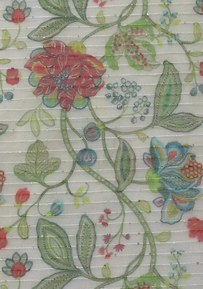 Girls White Floral Print Organza Fusion Set - Indya