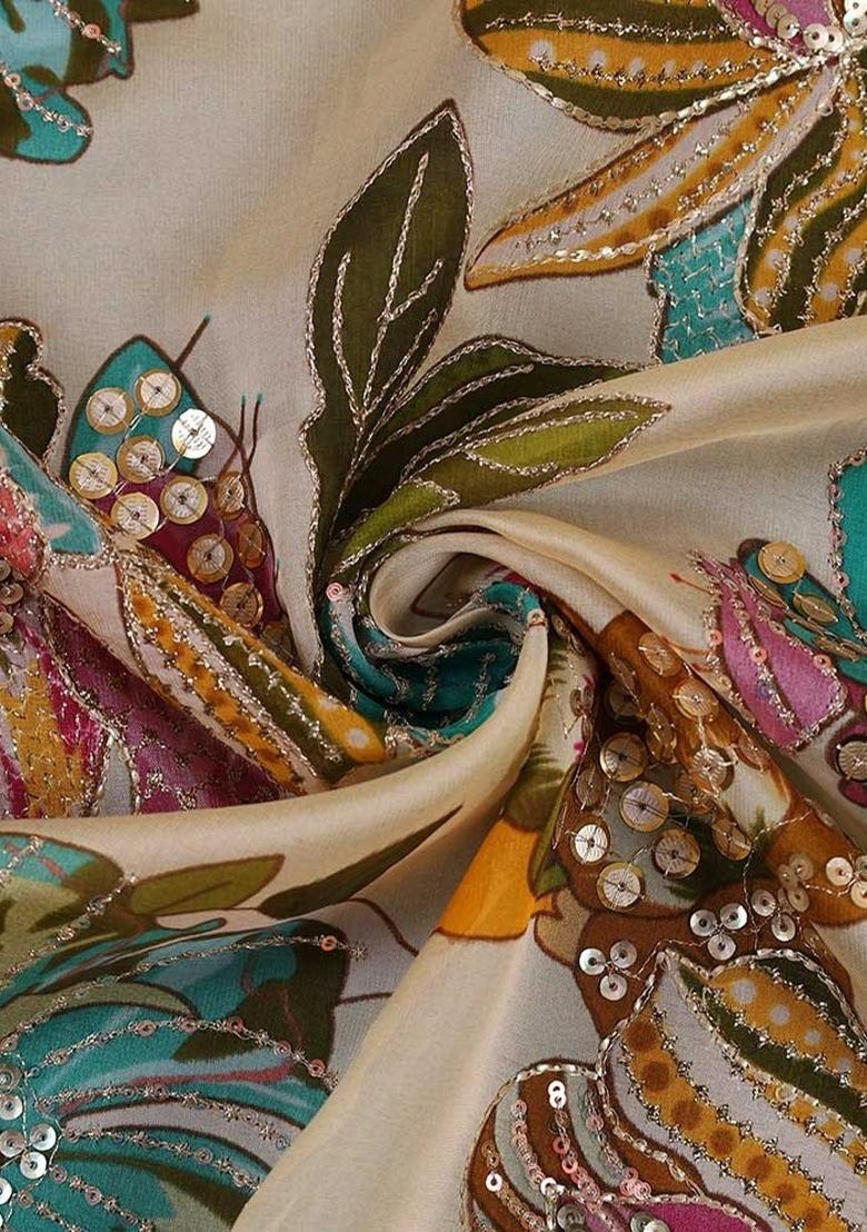 Girls Cream Embroidered Organza Sharara Set - Indya