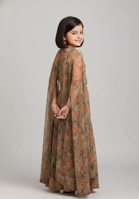 Girls Multicolor Floral Print Georgette Sharara Set