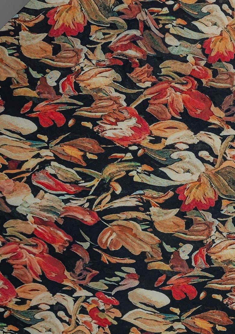 Girls Black Floral Print Georgette Sharara Set