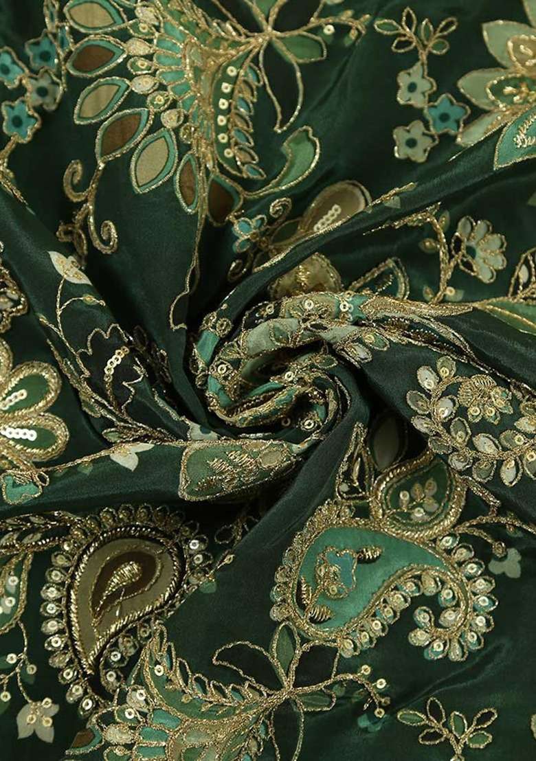 Girls Green Embroidered Crepe Fusion Set - Indya