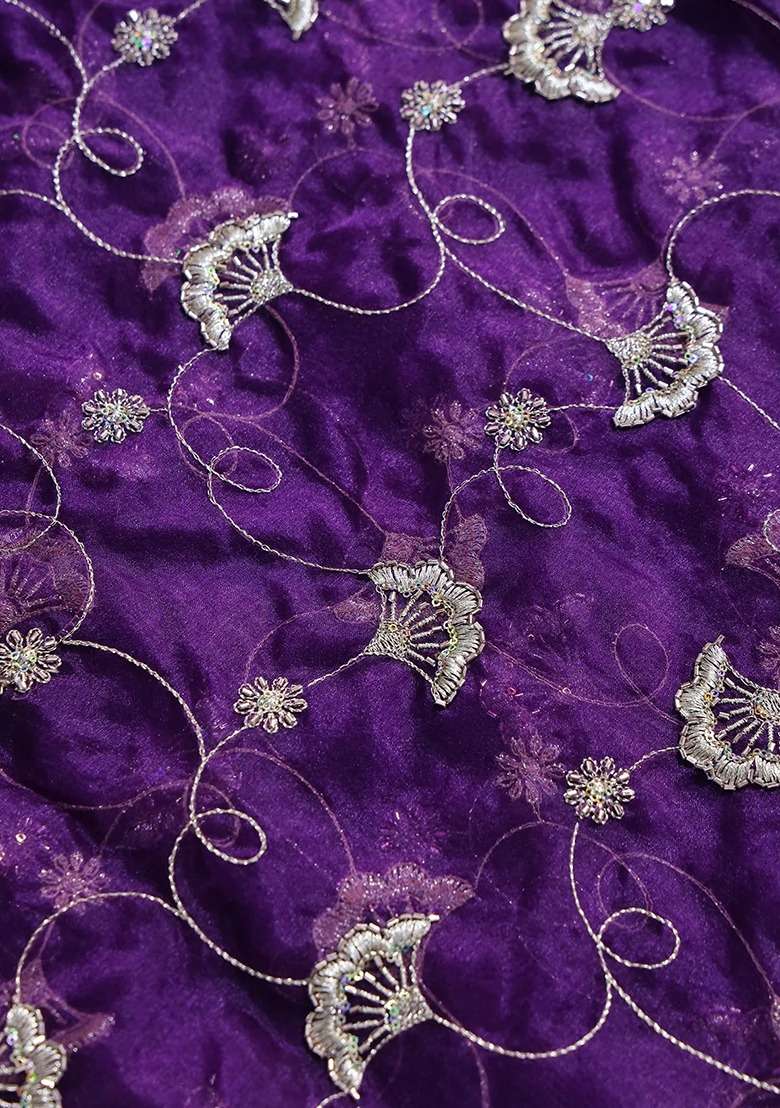 Girls Purple Embroidered Organza Lehenga Set - Indya