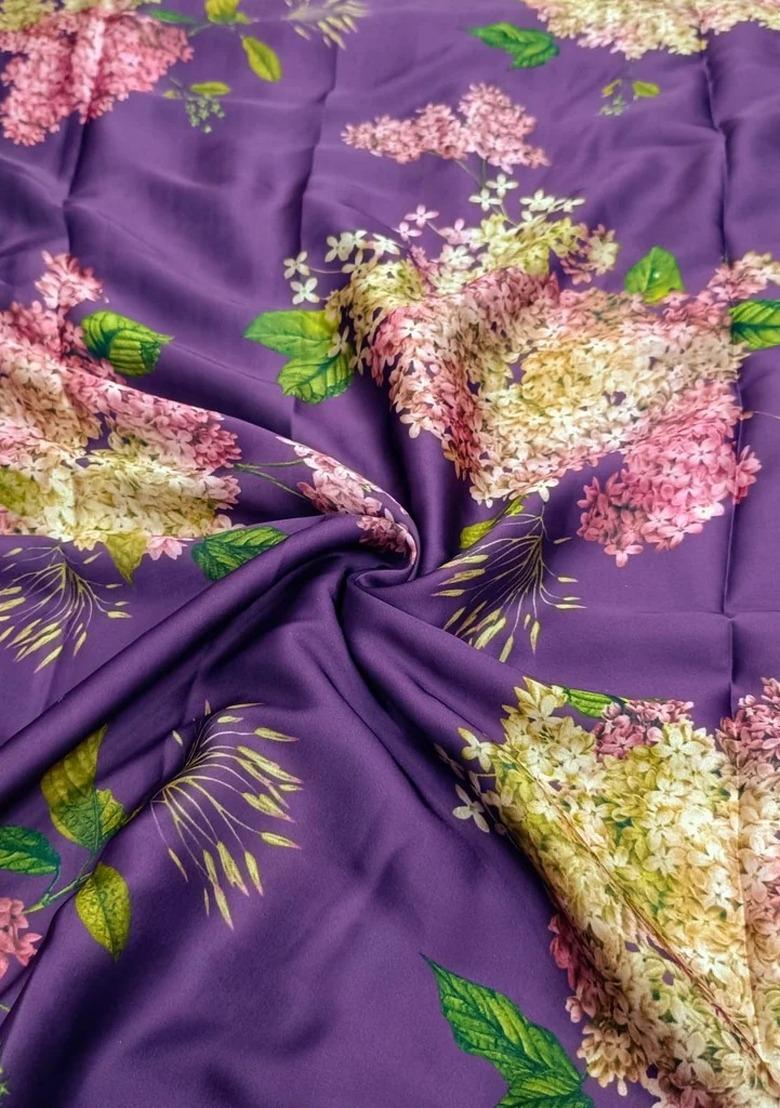 Girls Purple Floral Print Satin Georgette Lehenga Set