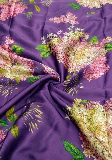 Girls Purple Floral Print Satin Georgette Lehenga Set