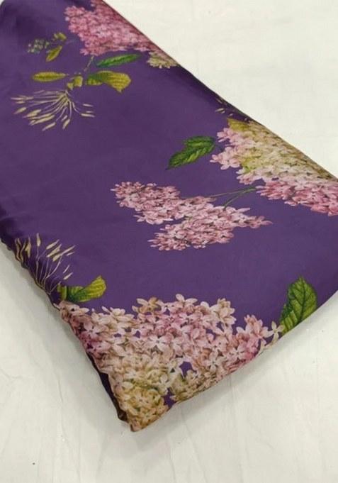 Girls Purple Floral Print Satin Georgette Lehenga Set