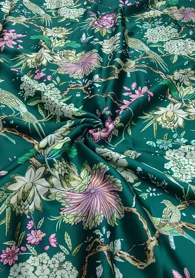Girls Forest Green Floral Print Satin Georgette Lehenga Set - Indya