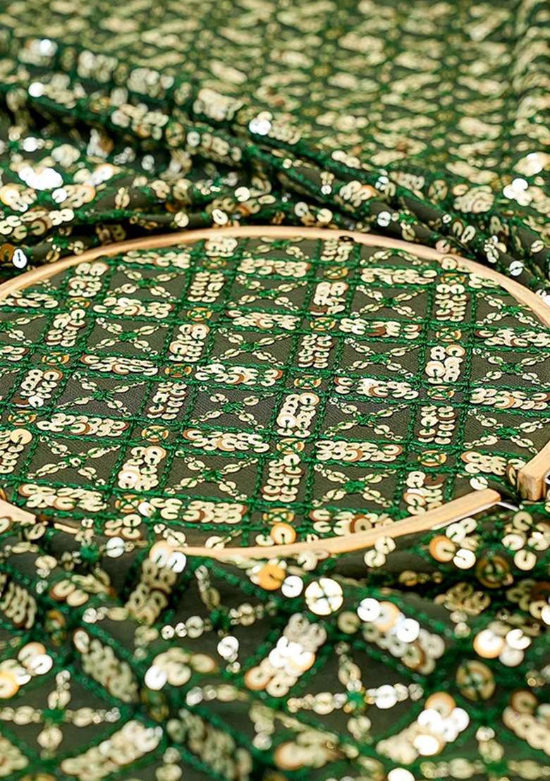 Girls Green Sequin Georgette Lehenga Set - Indya