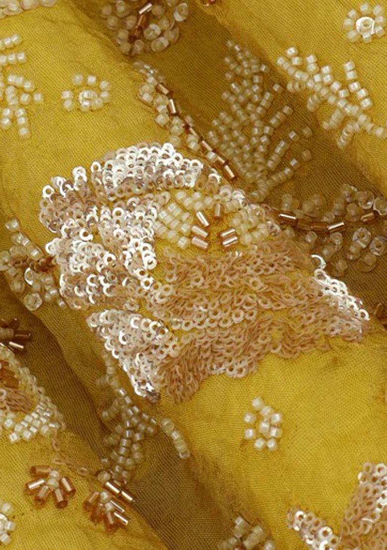 Girls Yellow Embellished Georgette Lehenga Set - Indya