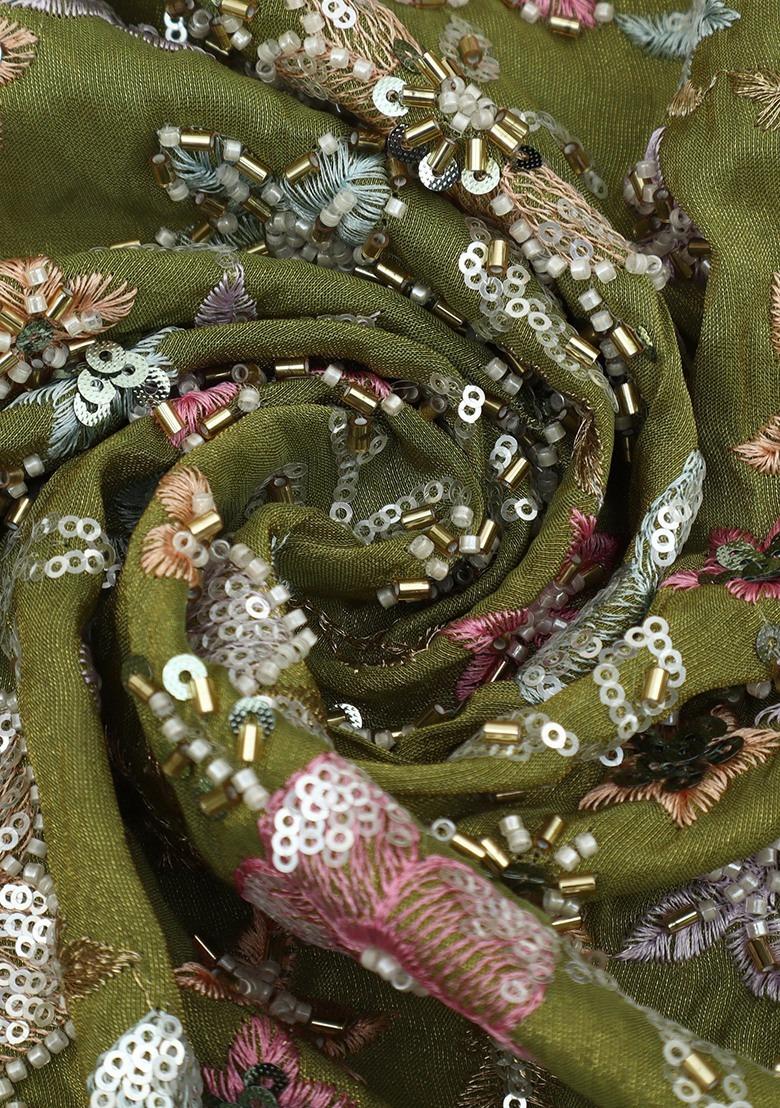 Girls Green Floral Print Georgette Lehenga Set